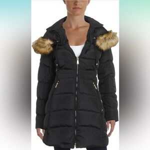 Laundry by Shelli Segal Women's Hooded Puffer with Faux Fur Trim